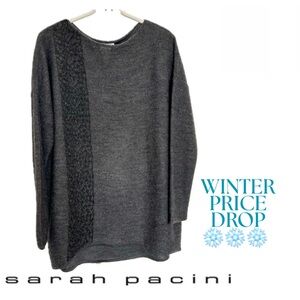 Sarah Pacini Alpaca Blend Tunic Sweater with Embroidery One Size Charcoal/Black
